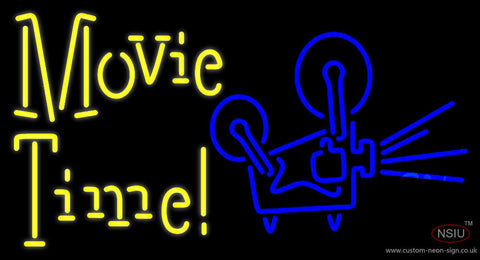 Yellow Movie Time With Logo Neon Sign 