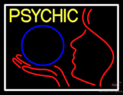 Yellow Psychic And Psychic Crystal Logo With White Border Neon Sign 