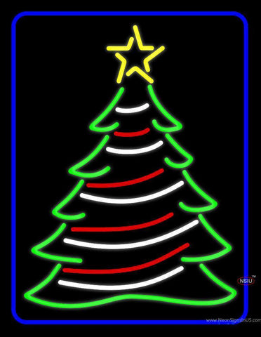 Blue Border Decorative Christmas Tree Neon Sign