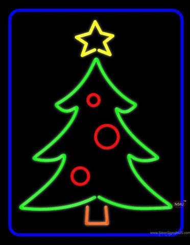 Blue Border Green Christmas Tree Neon Sign