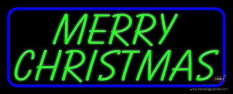 Blue Border Green Merry Christmas Neon Sign