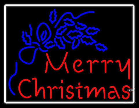 Blue Merry Christmas White Border Neon Sign