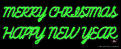 Green Merry Christmas Happy New Year Neon Sign 