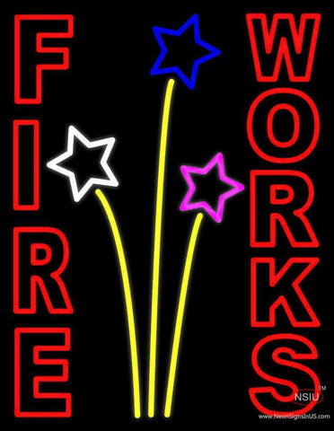 Red Fireworks Block Neon Sign