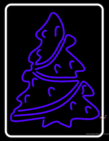 White Border Christmas Tree Neon Sign 
