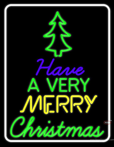 White Border Merry Christmas And Happy New Year Neon Sign