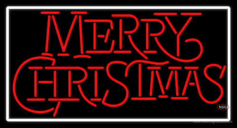 White Border Merry Christmas Block Neon Sign