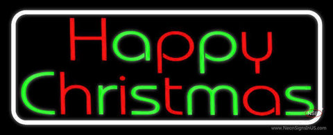 White Border Red And Green Happy Christmas Neon Sign