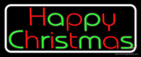 White Border Red And Green Happy Christmas Neon Sign 