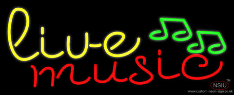 Yellow Live Music Cursive Neon Sign