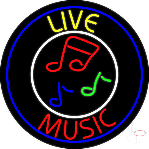 Yellow Live Red Music With Circle Neon Sign