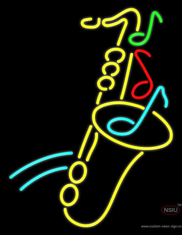 Yellow Saxophone Multicolored Musical Note Neon Sign