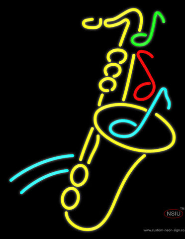 Yellow Saxophone Multicolored Musical Note Neon Sign 