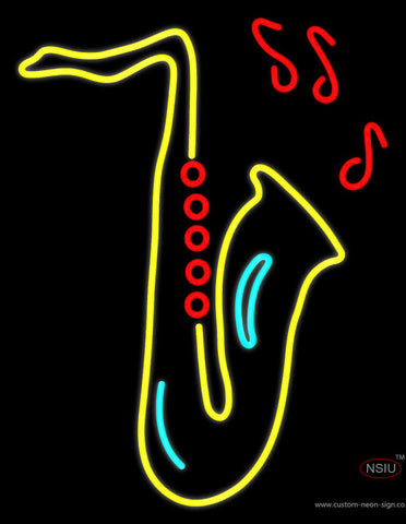 Yellow Saxophone Musical Note Neon Sign 