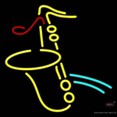 Yellow Saxophone Red Musical Note Neon Sign 