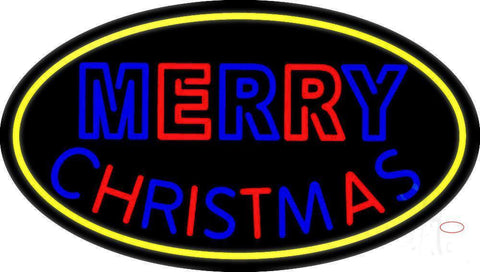 Merry Christmas Yellow Border Neon Sign