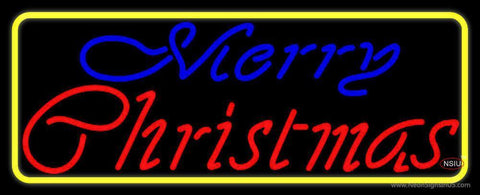 Merry Christmas Yellow Border Neon Sign 