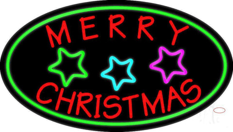 Red Merry Christmas With Stars Neon Sign 