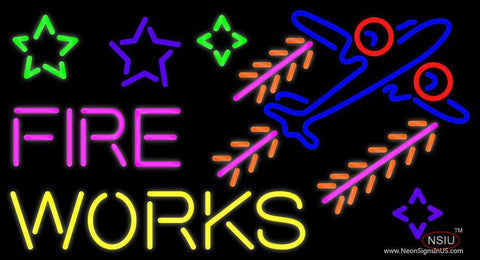 Fire Work Cartoon Logo  Neon Sign 