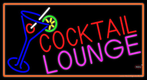 Cocktail Lounge And Martini Glass With Orange Border Real Neon Glass Tube Neon Sign