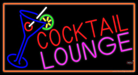 Cocktail Lounge And Martini Glass With Orange Border Real Neon Glass Tube Neon Sign 