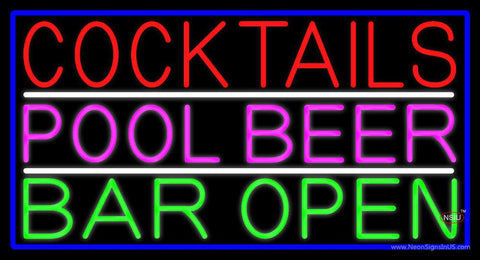 Cocktails Pool Beer Bar Open Real Neon Glass Tube Neon Sign 