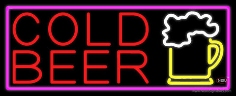 Cold Beer And Beer Mug With Pink Border Real Neon Glass Tube Neon Sign