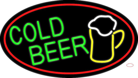 Cold Beer And Mug Oval With Red Border Real Neon Glass Tube Neon Sign