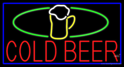 Cold Beer And Mug With Blue Border Real Neon Glass Tube Neon Sign