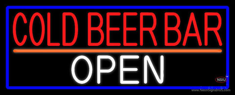 Cold Beer Bar Open With Blue Border Real Neon Glass Tube Neon Sign