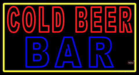 Cold Beer Bar With Yellow Border Real Neon Glass Tube Neon Sign