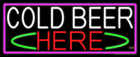 Cold Beer Here With Pink Border Real Neon Glass Tube Neon Sign