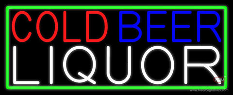Cold Beer Liquor With Green Border Real Neon Glass Tube Neon Sign 