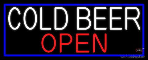 Cold Beer Open With Blue Border Real Neon Glass Tube Neon Sign