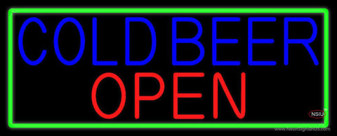 Cold Beer Open With Green Border Real Neon Glass Tube Neon Sign