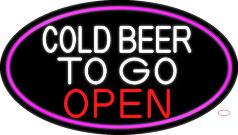 Cold Beer To Go Open Oval With Pink Border Real Neon Glass Tube Neon Sign