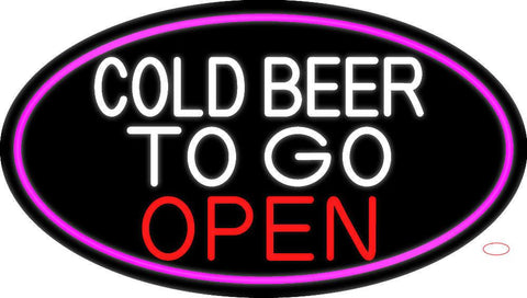 Cold Beer To Go Open Oval With Pink Border Real Neon Glass Tube Neon Sign 