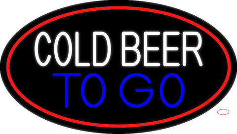 Cold Beer To Go Oval With Red Border Real Neon Glass Tube Neon Sign 