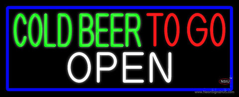 Cold Beer To Go With Blue Border Real Neon Glass Tube Neon Sign