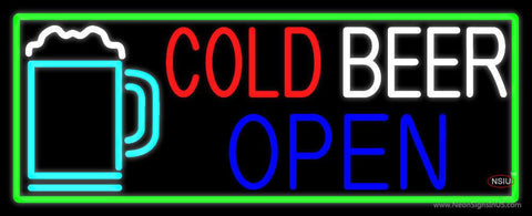 Cold Beer With Yellow Mug Open With Green Border Real Neon Glass Tube Neon Sign 