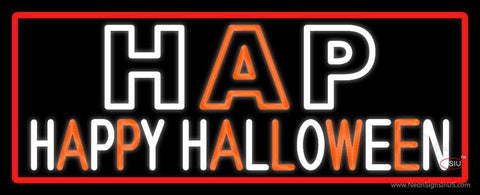 Happy Halloween Block With Red Border Neon Sign 