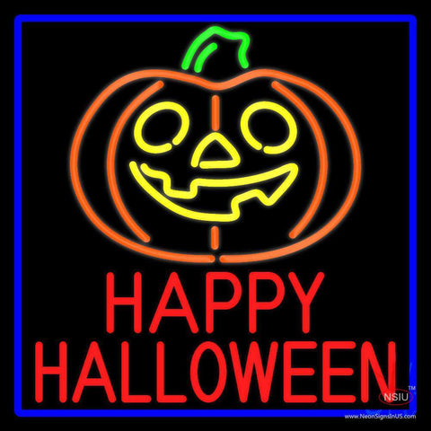 Happy Halloween Pumpkin With Blue Border Neon Sign