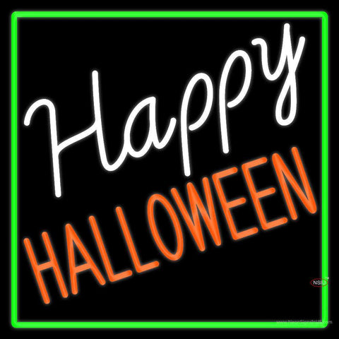 Happy Halloween With Green Border Neon Sign