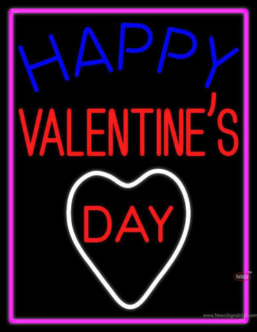 Happy Valentines Day With Pink Border Neon Sign