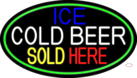 Ice Cold Beer Sold Here With Green Border Real Neon Glass Tube Neon Sign 