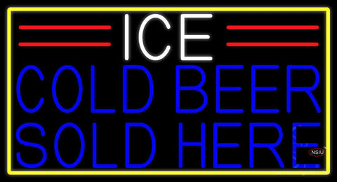 Ice Cold Beer Sold Here With Yellow Border Real Neon Glass Tube Neon Sign 