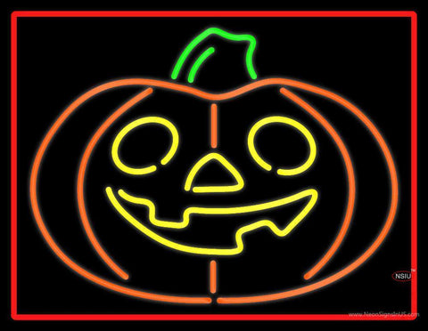 Jack O Lantern Pumkin With Red Border Neon Sign