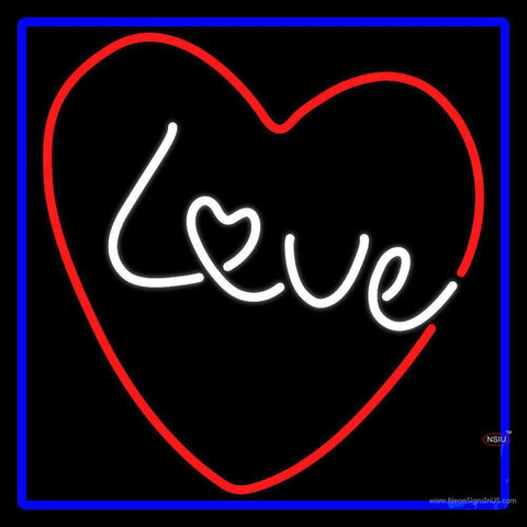 Love Red Heart With Blue Border Neon Sign 