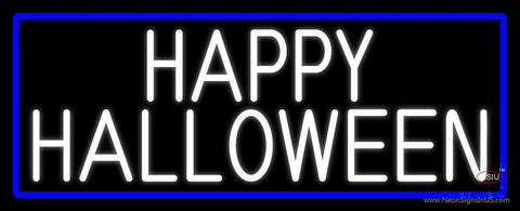 White Happy Halloween With Blue Border Neon Sign