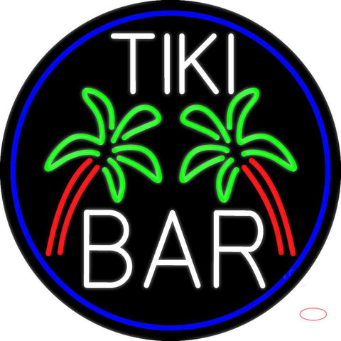 White Tiki Bar Palm Tree Oval With Blue Border Real Neon Glass Tube Neon Sign